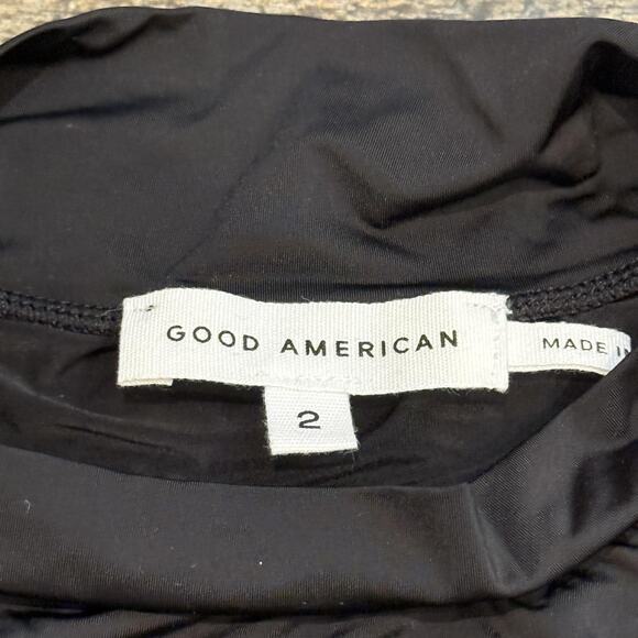 Good American Shirt Womens 2 Black Long Sleeve Mock Neck Compression Athletic UV - Picture 3 of 12